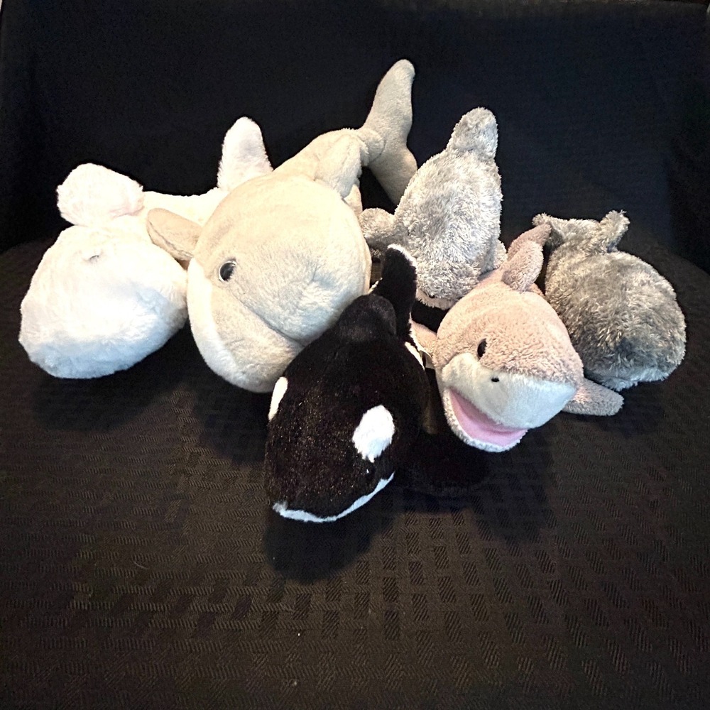 Mixed Shark Whale Dolphin Plush Toys Wild Republic Aurora Sea World Lot of 6